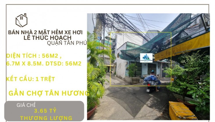 SỐC - Bán đất tặng nhà Góc 2MT Lê Thúc Hoạch 56m2, 3.65Tỷ